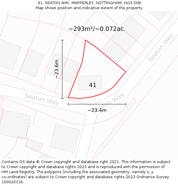 41, SEATON WAY, MAPPERLEY, NOTTINGHAM, NG3 5XB: Plot and title map
