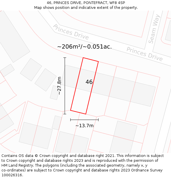 46, PRINCES DRIVE, PONTEFRACT, WF8 4SP: Plot and title map