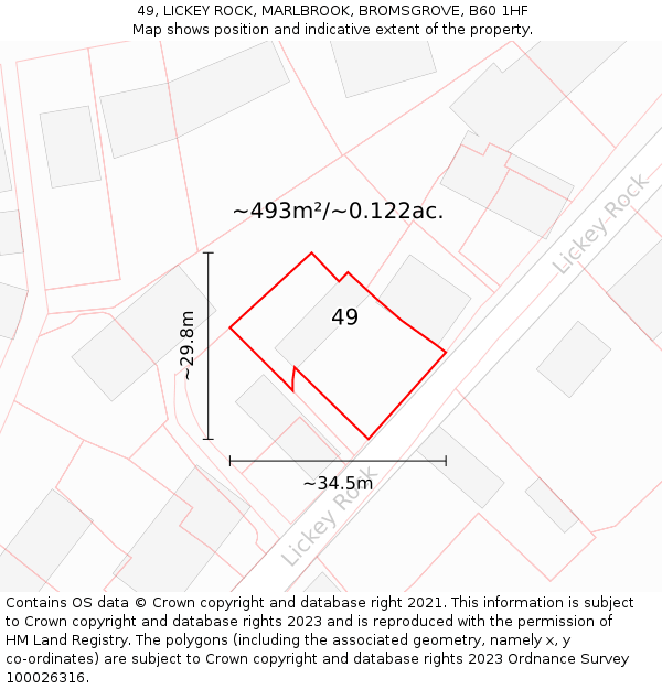 49, LICKEY ROCK, MARLBROOK, BROMSGROVE, B60 1HF: Plot and title map
