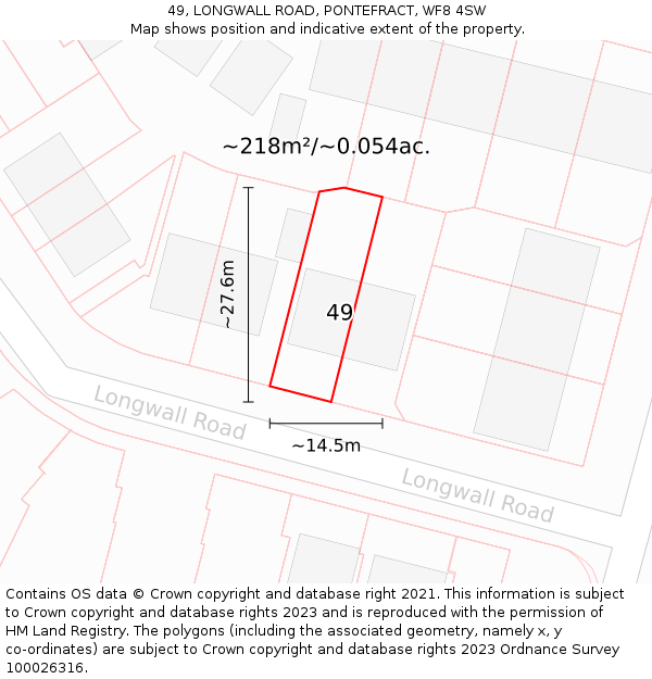 49, LONGWALL ROAD, PONTEFRACT, WF8 4SW: Plot and title map