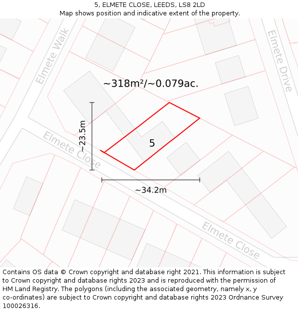 5, ELMETE CLOSE, LEEDS, LS8 2LD: Plot and title map