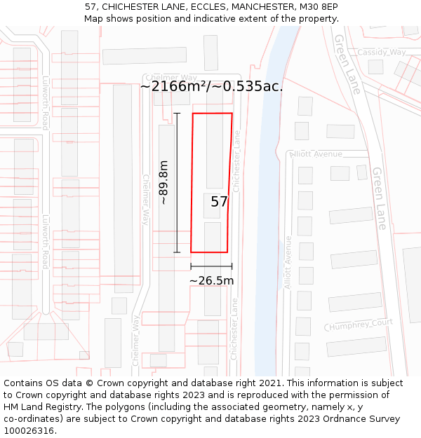 57, CHICHESTER LANE, ECCLES, MANCHESTER, M30 8EP: Plot and title map