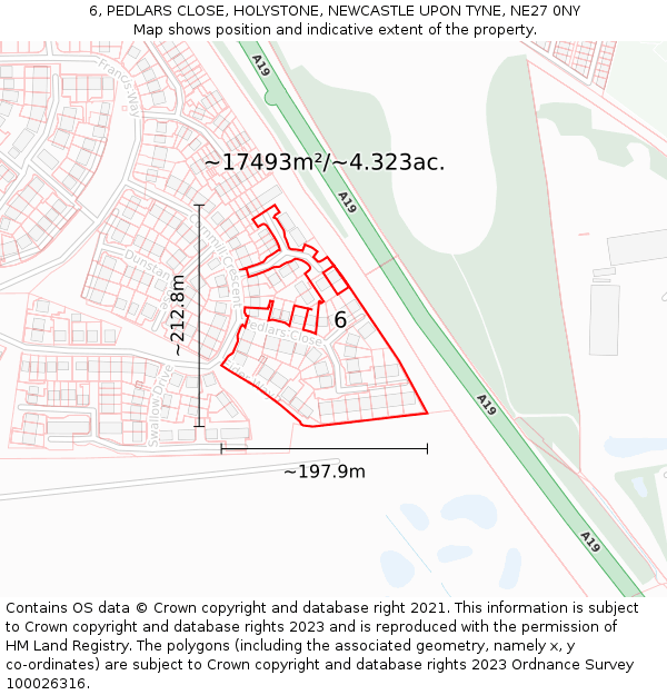 6, PEDLARS CLOSE, HOLYSTONE, NEWCASTLE UPON TYNE, NE27 0NY: Plot and title map