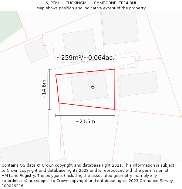 6, PENLU, TUCKINGMILL, CAMBORNE, TR14 8NL: Plot and title map