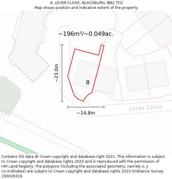 8, LEVER CLOSE, BLACKBURN, BB2 7FG: Plot and title map