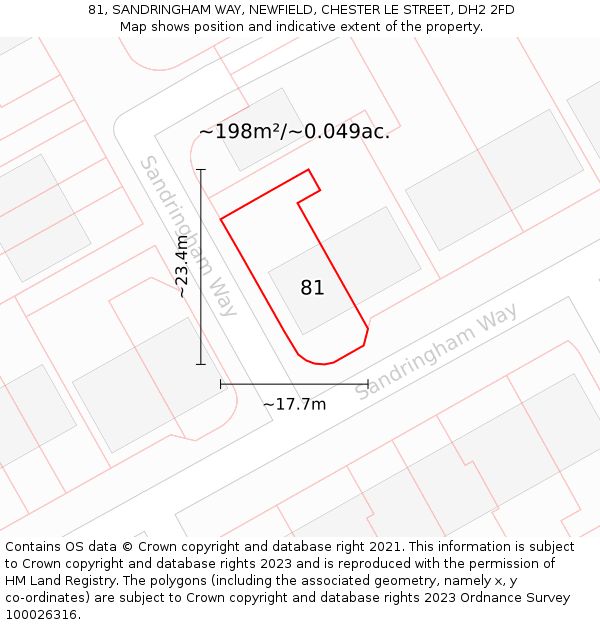 81, SANDRINGHAM WAY, NEWFIELD, CHESTER LE STREET, DH2 2FD: Plot and title map