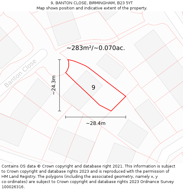 9, BANTON CLOSE, BIRMINGHAM, B23 5YT: Plot and title map