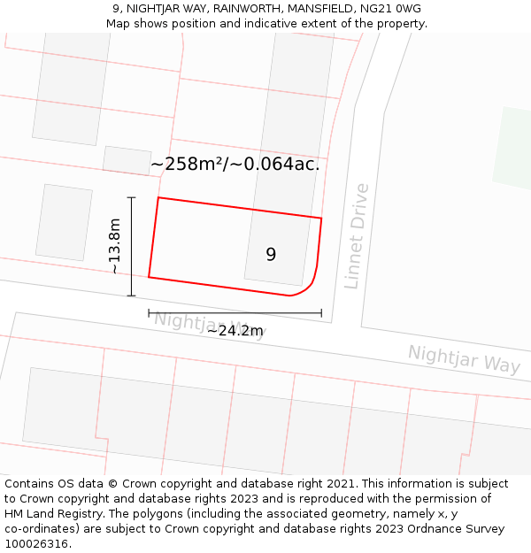 9, NIGHTJAR WAY, RAINWORTH, MANSFIELD, NG21 0WG: Plot and title map