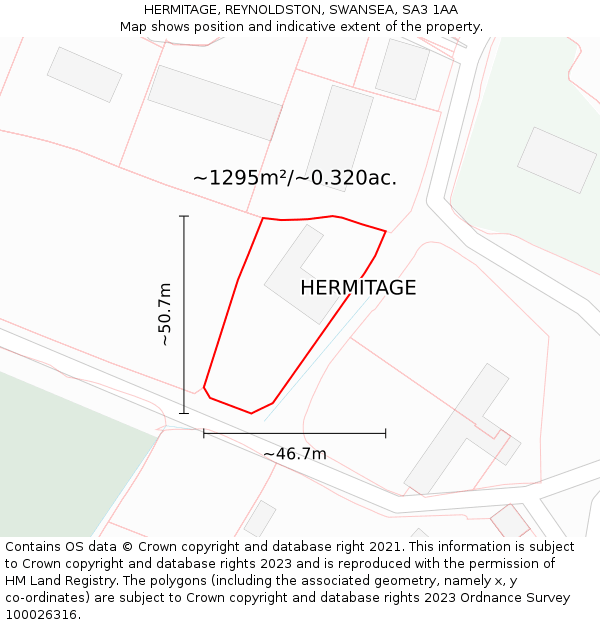 HERMITAGE, REYNOLDSTON, SWANSEA, SA3 1AA: Plot and title map