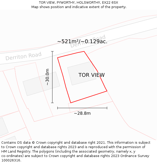 TOR VIEW, PYWORTHY, HOLSWORTHY, EX22 6SX: Plot and title map