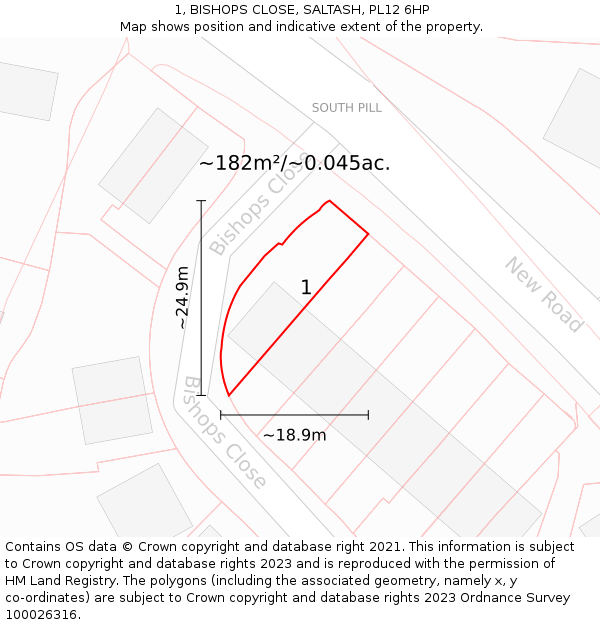 1, BISHOPS CLOSE, SALTASH, PL12 6HP: Plot and title map