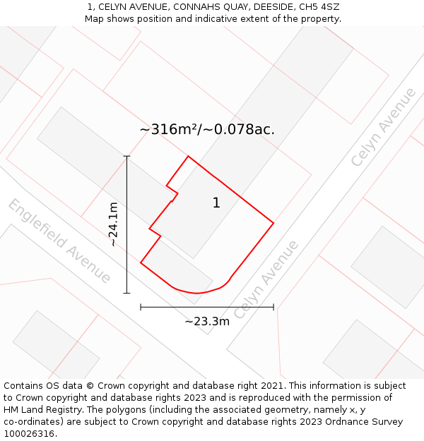 1, CELYN AVENUE, CONNAHS QUAY, DEESIDE, CH5 4SZ: Plot and title map