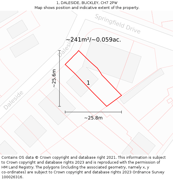 1, DALESIDE, BUCKLEY, CH7 2PW: Plot and title map
