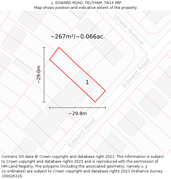 1, EDWARD ROAD, FELTHAM, TW14 9RF: Plot and title map