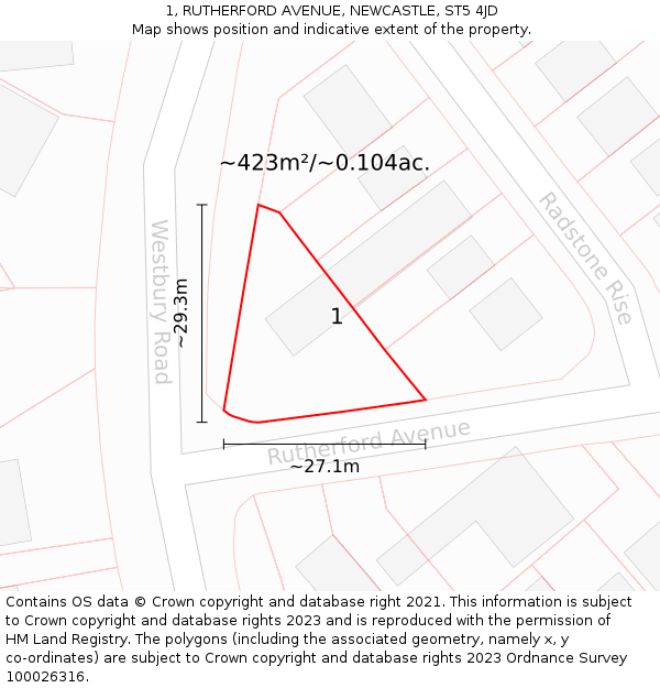 1, RUTHERFORD AVENUE, NEWCASTLE, ST5 4JD: Plot and title map