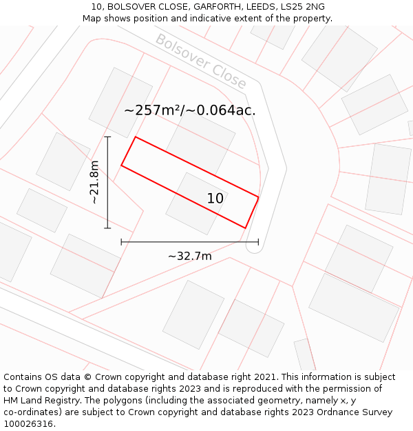 10, BOLSOVER CLOSE, GARFORTH, LEEDS, LS25 2NG: Plot and title map
