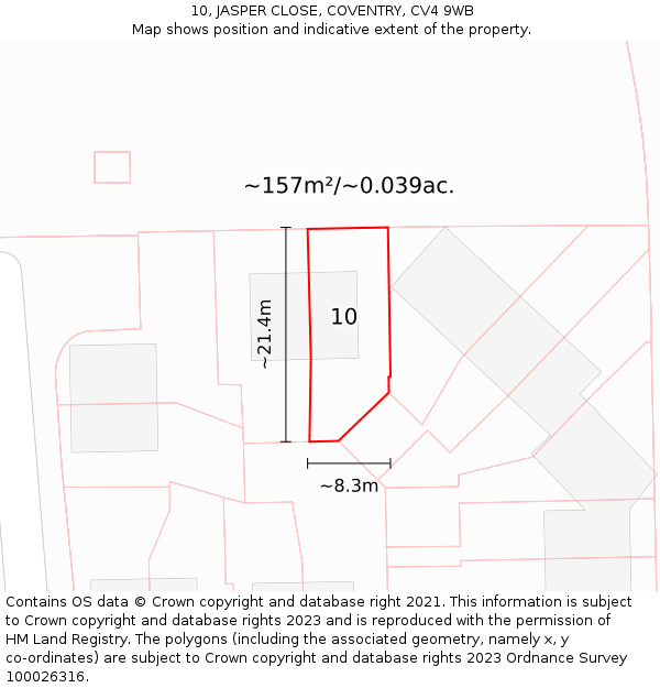 10, JASPER CLOSE, COVENTRY, CV4 9WB: Plot and title map