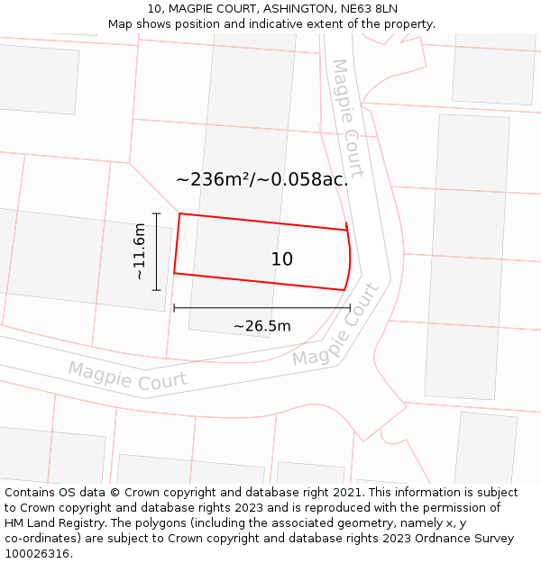 10, MAGPIE COURT, ASHINGTON, NE63 8LN: Plot and title map