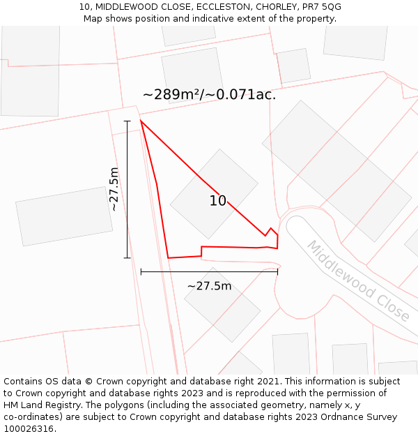 10, MIDDLEWOOD CLOSE, ECCLESTON, CHORLEY, PR7 5QG: Plot and title map