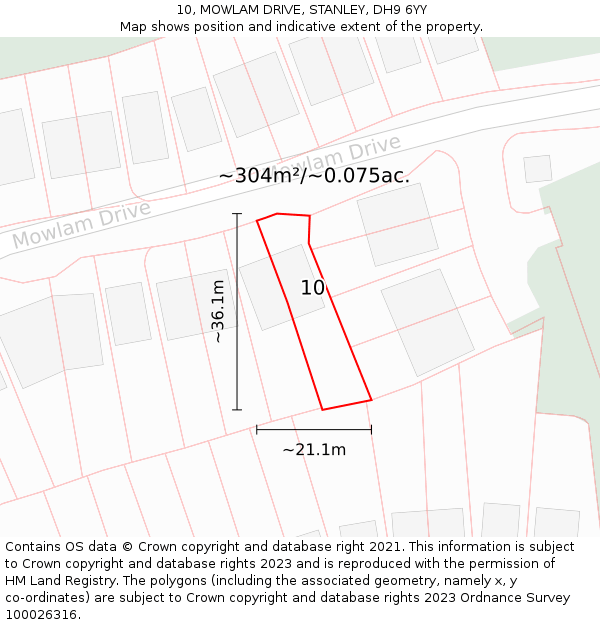 10, MOWLAM DRIVE, STANLEY, DH9 6YY: Plot and title map