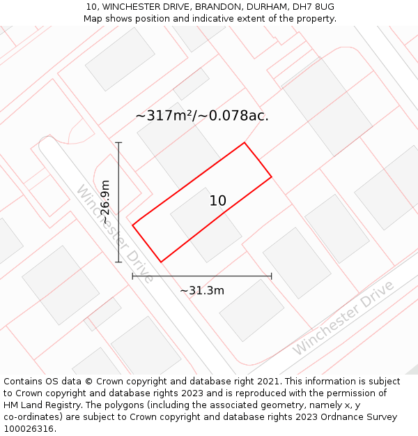 10, WINCHESTER DRIVE, BRANDON, DURHAM, DH7 8UG: Plot and title map