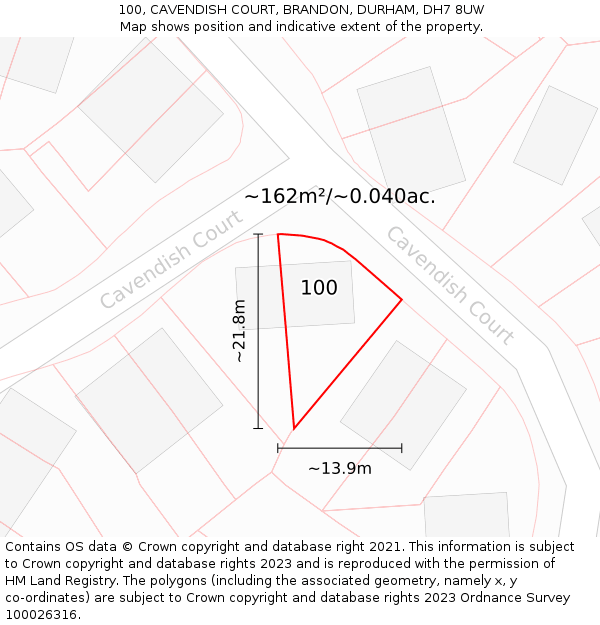 100, CAVENDISH COURT, BRANDON, DURHAM, DH7 8UW: Plot and title map