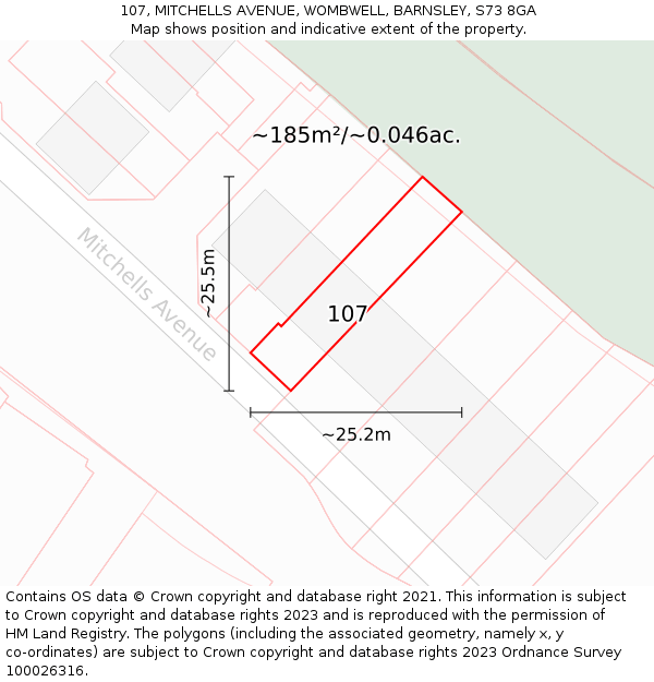 107, MITCHELLS AVENUE, WOMBWELL, BARNSLEY, S73 8GA: Plot and title map
