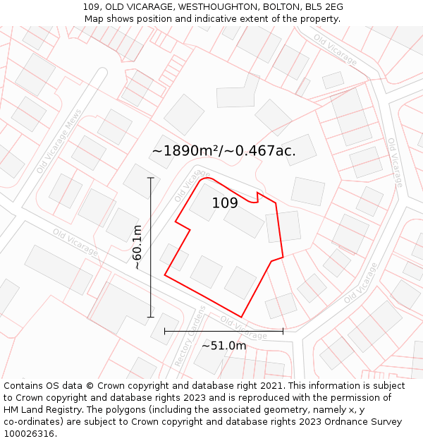 109, OLD VICARAGE, WESTHOUGHTON, BOLTON, BL5 2EG: Plot and title map