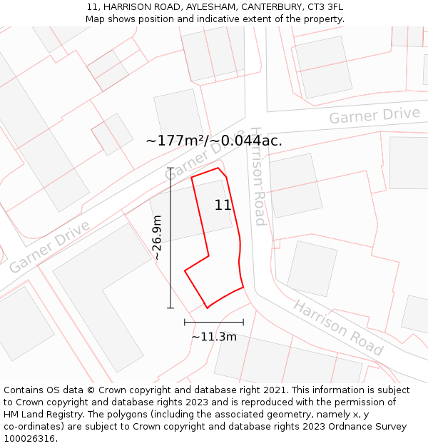 11, HARRISON ROAD, AYLESHAM, CANTERBURY, CT3 3FL: Plot and title map