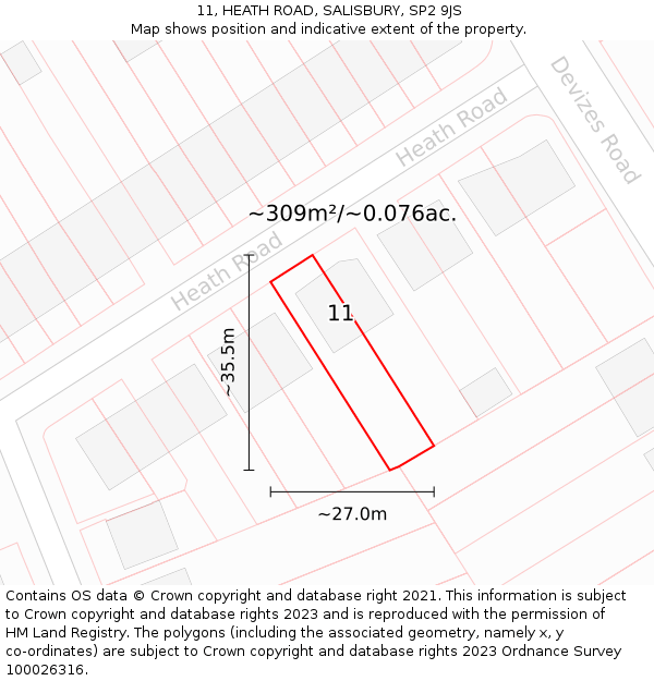 11, HEATH ROAD, SALISBURY, SP2 9JS: Plot and title map