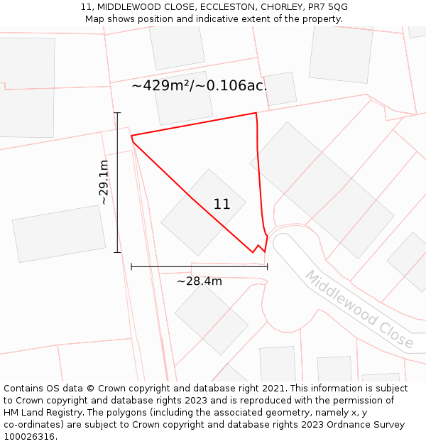 11, MIDDLEWOOD CLOSE, ECCLESTON, CHORLEY, PR7 5QG: Plot and title map