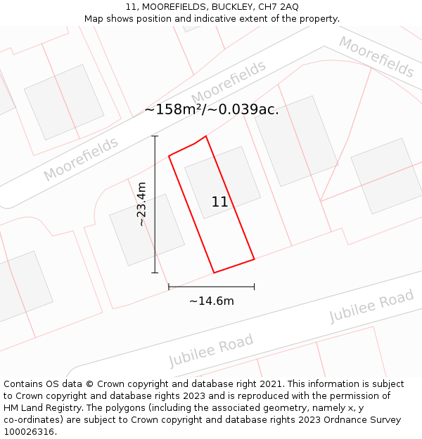 11, MOOREFIELDS, BUCKLEY, CH7 2AQ: Plot and title map
