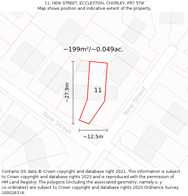 11, NEW STREET, ECCLESTON, CHORLEY, PR7 5TW: Plot and title map