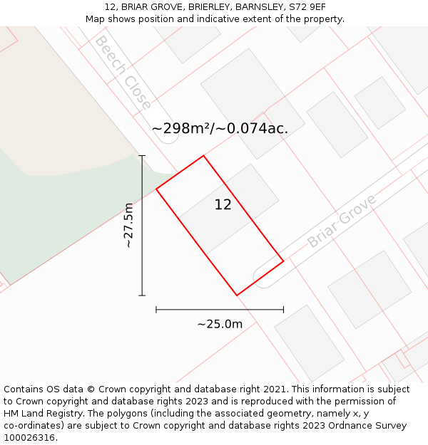 12, BRIAR GROVE, BRIERLEY, BARNSLEY, S72 9EF: Plot and title map