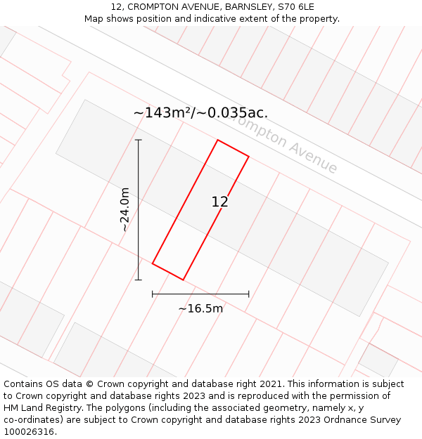 12, CROMPTON AVENUE, BARNSLEY, S70 6LE: Plot and title map