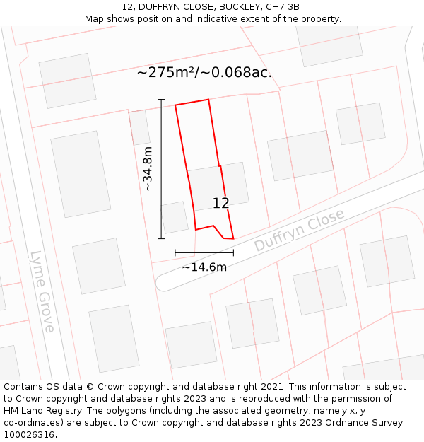 12, DUFFRYN CLOSE, BUCKLEY, CH7 3BT: Plot and title map