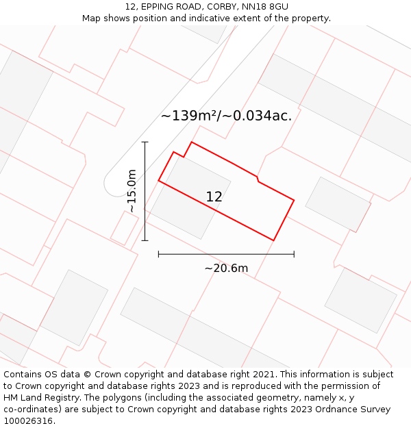 12, EPPING ROAD, CORBY, NN18 8GU: Plot and title map