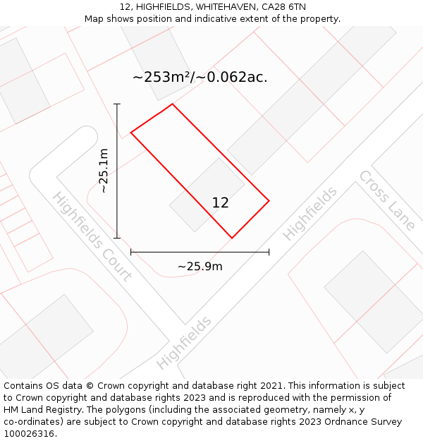 12, HIGHFIELDS, WHITEHAVEN, CA28 6TN: Plot and title map