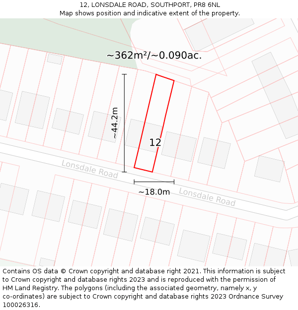 12, LONSDALE ROAD, SOUTHPORT, PR8 6NL: Plot and title map