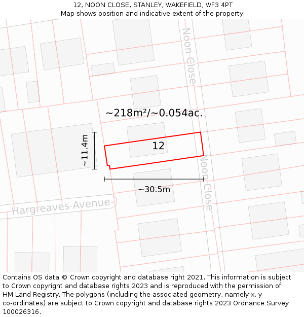 12, NOON CLOSE, STANLEY, WAKEFIELD, WF3 4PT: Plot and title map