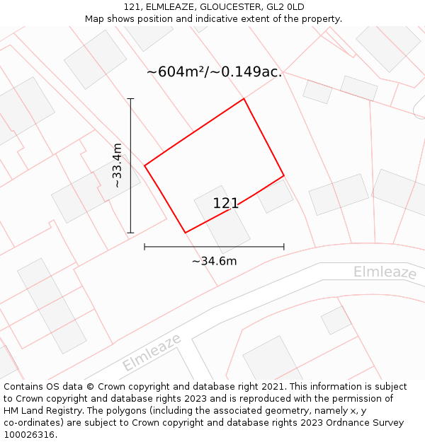 121, ELMLEAZE, GLOUCESTER, GL2 0LD: Plot and title map