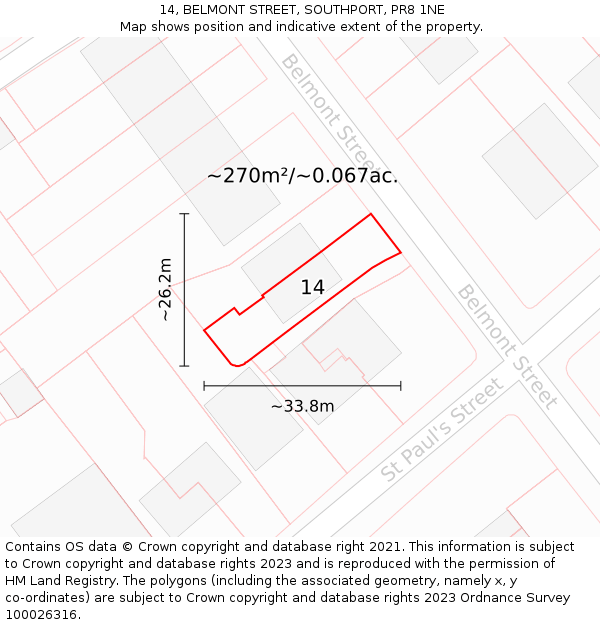 14, BELMONT STREET, SOUTHPORT, PR8 1NE: Plot and title map