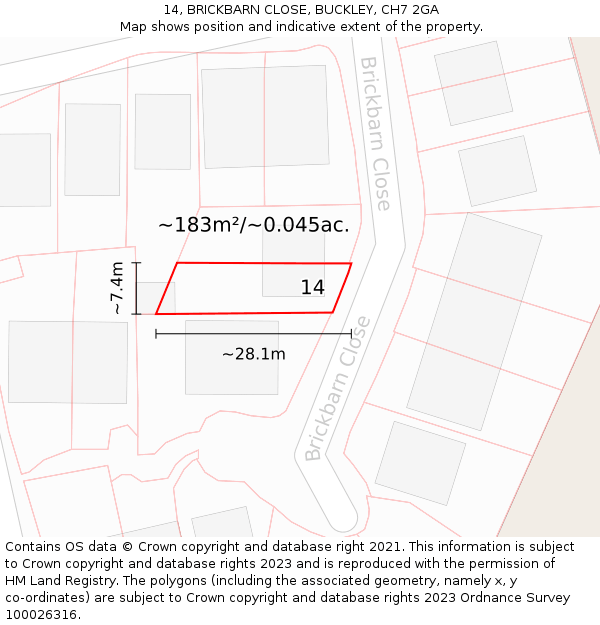 14, BRICKBARN CLOSE, BUCKLEY, CH7 2GA: Plot and title map
