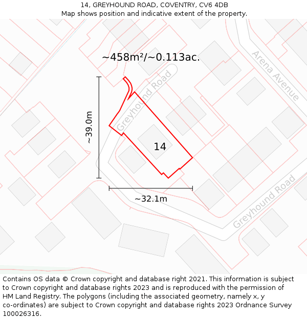 14, GREYHOUND ROAD, COVENTRY, CV6 4DB: Plot and title map