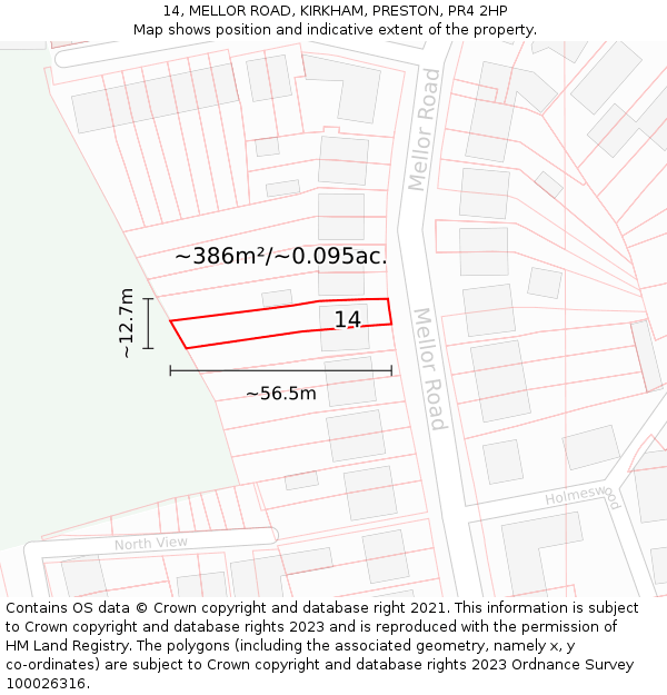 14, MELLOR ROAD, KIRKHAM, PRESTON, PR4 2HP: Plot and title map