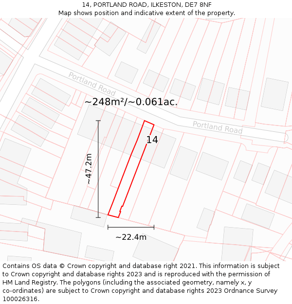 14, PORTLAND ROAD, ILKESTON, DE7 8NF: Plot and title map
