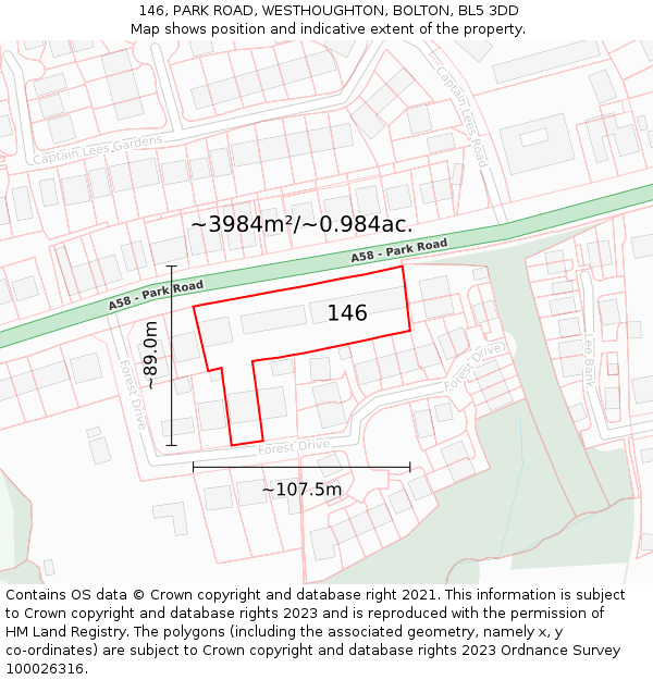 146, PARK ROAD, WESTHOUGHTON, BOLTON, BL5 3DD: Plot and title map