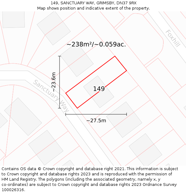 149, SANCTUARY WAY, GRIMSBY, DN37 9RX: Plot and title map