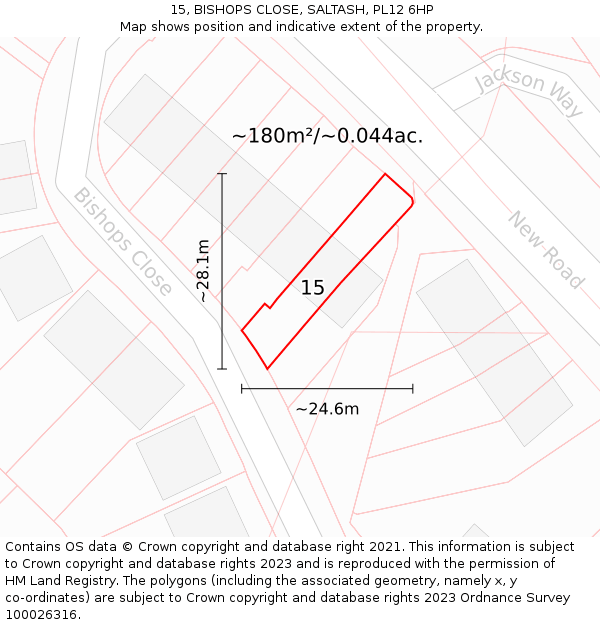 15, BISHOPS CLOSE, SALTASH, PL12 6HP: Plot and title map