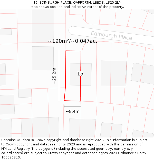 15, EDINBURGH PLACE, GARFORTH, LEEDS, LS25 2LN: Plot and title map